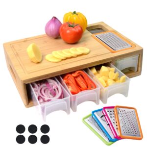 Combohome Bamboo Chopping Board with Storage Containers and Drawer Tray