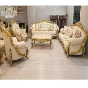 Elegant Excessive-Finish Rococo-Impressed Turkish Residing Room Furnishings Set in Ivory and Gold – Basic Couch Assortment