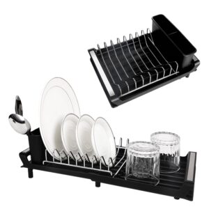 Masthome Extendable Stainless Metal Dish Drainer with Detachable Cutlery Holder – Adjustable Kitchen Drying Rack