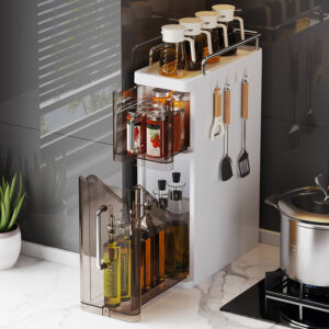 Rmier Multifunctional Plastic Kitchen Nook Storage Cupboard – Area-Saving Anti-Oil Rack for Spices and Kitchenware