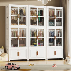 Rmier Spacious Double-Door Dustproof Folding Plastic Wardrobe for Kids with A number of Measurement and Storage Choices